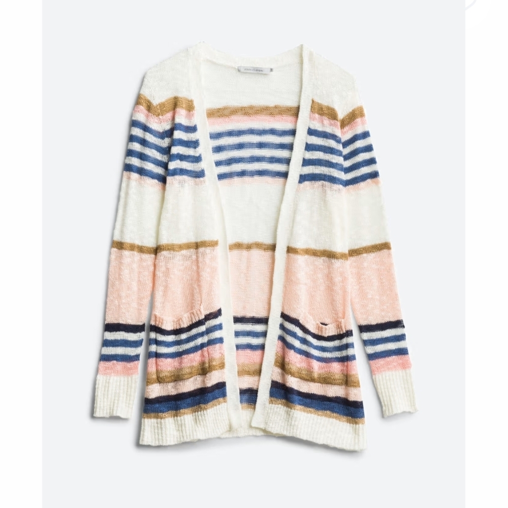 Cozy Striped Cardigan in Cream and Blue, Size L